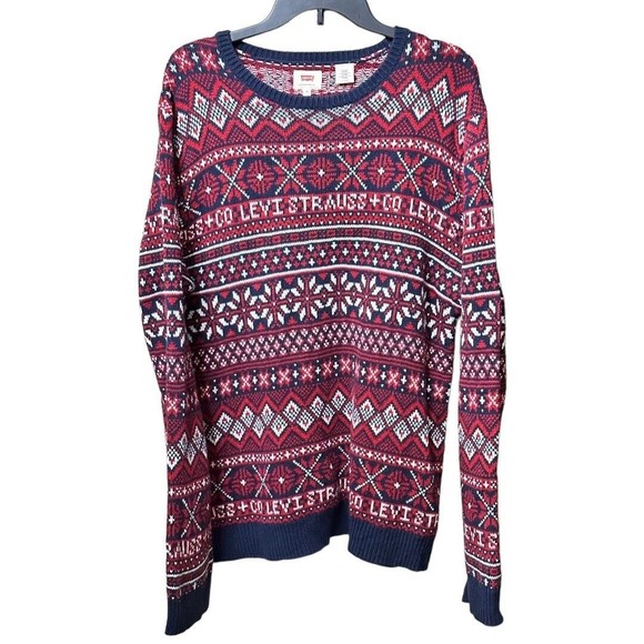 Levi&apos;s Other - Levi’s Men’s winter Holiday Ugly sweater Red, White And Blue Cotton Blend Sz  XL